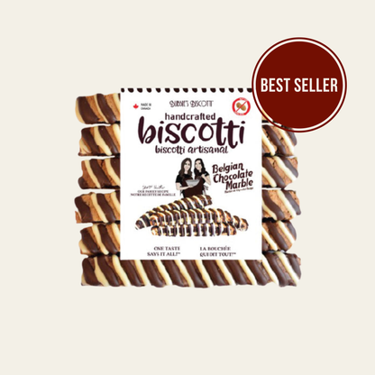Bubbie's Biscotti Belgian Chocolate Marble handcrafted biscotti best seller packaging