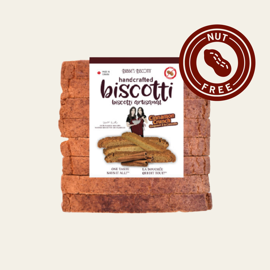 Bubbie's Biscotti Cinnamon Crunch handcrafted biscotti with nut-free label