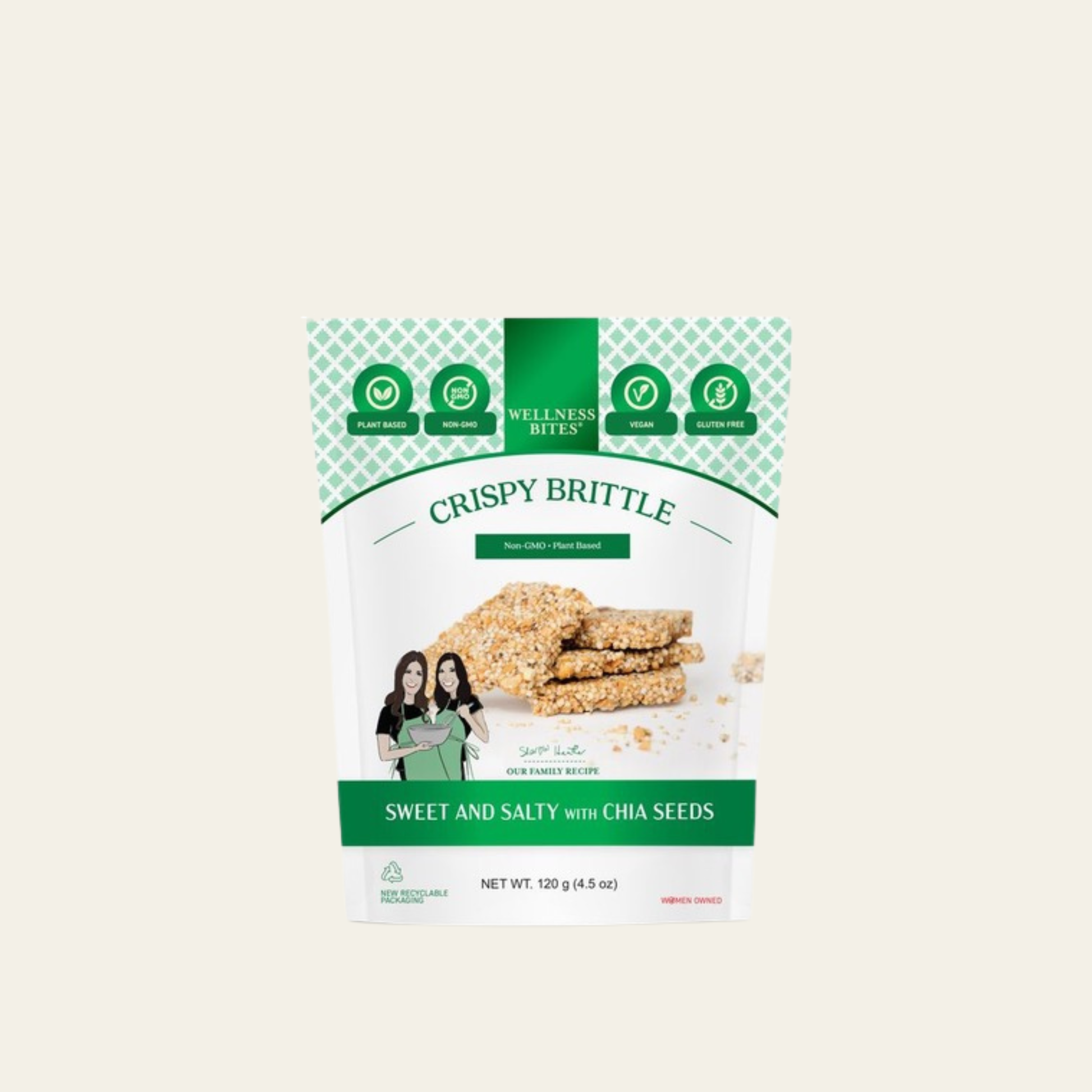 Wellness Bites Crispy Brittle Sweet & Salty with Chia Seeds plant-based brittle snack packaging