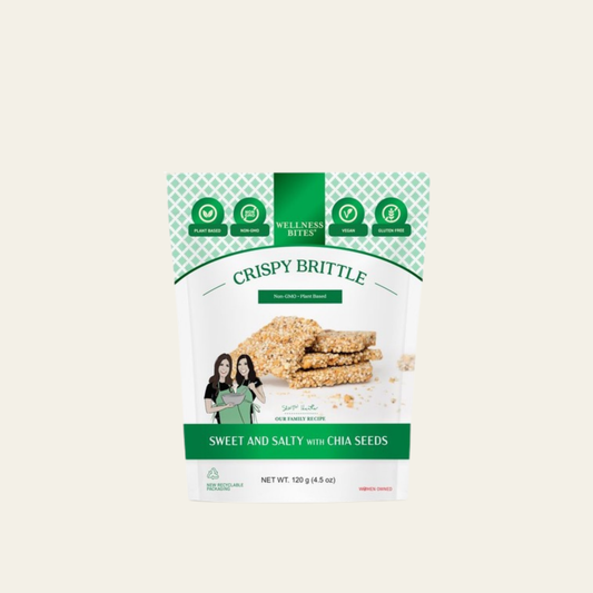 Wellness Bites Crispy Brittle Sweet & Salty with Chia Seeds plant-based brittle snack packaging
