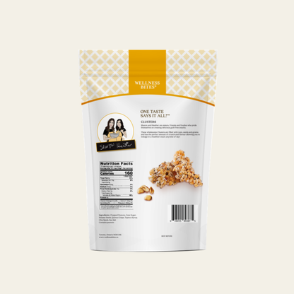 Back of Wellness Bites Peanut Clusters Family Pack packaging showing nutrition facts and ingredients