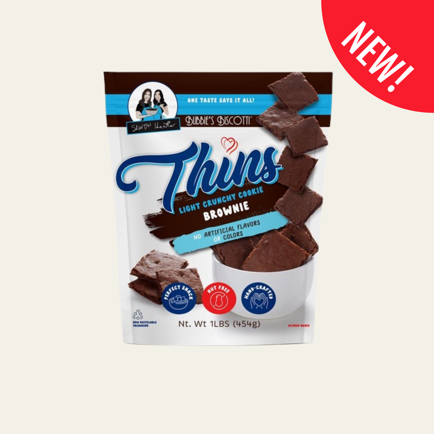Wellness Bites Thins Brownie Family Pack light crunchy cookie packaging with new label