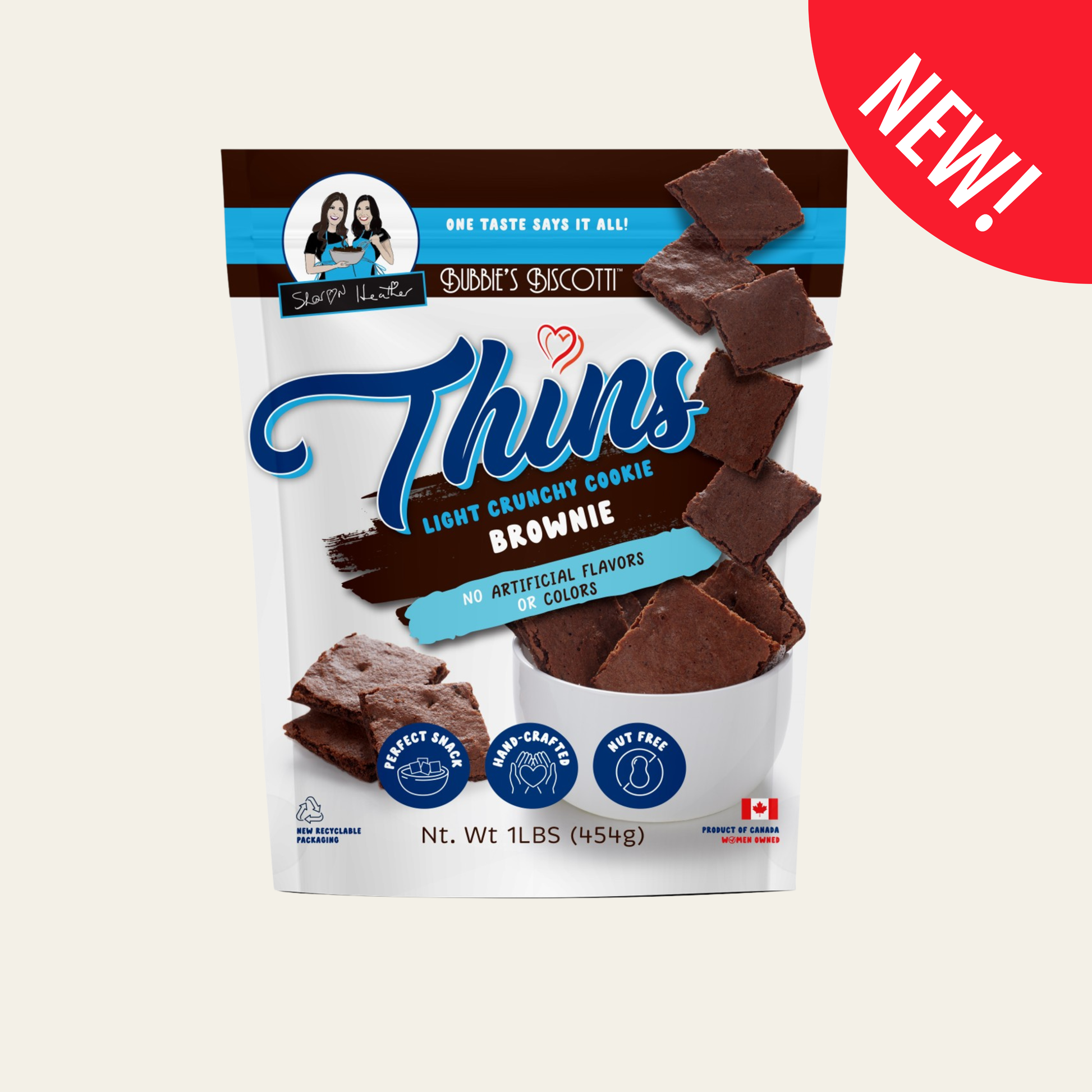 Wellness Bites Thins Brownie light crunchy cookie packaging with new label