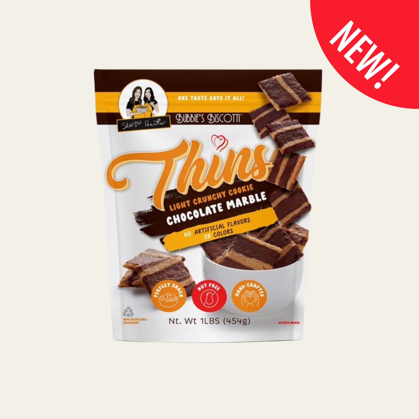 Wellness Bites Thins Chocolate Marble Family Pack light crunchy cookie packaging with new label