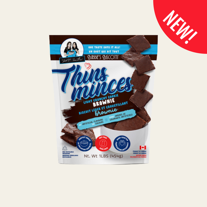 Wellness Bites Thins Minces Brownie light crunchy cookie packaging with new label